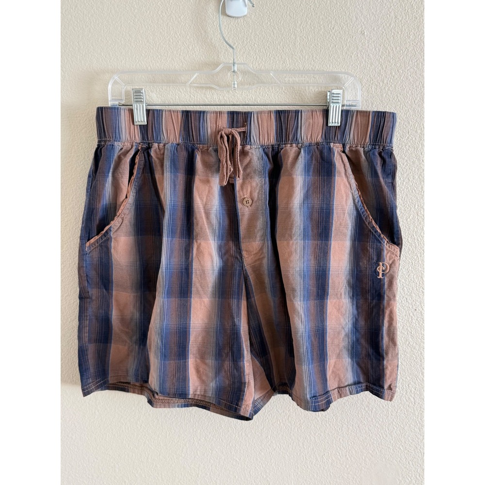 Pendleton Womens Plaid‎ Cotton Lounge Shorts Blue Brown Drawstring Size M